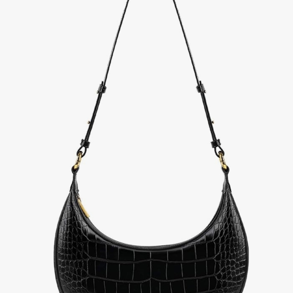 JW PEI Black Croc-Textured Shoulder Bag
